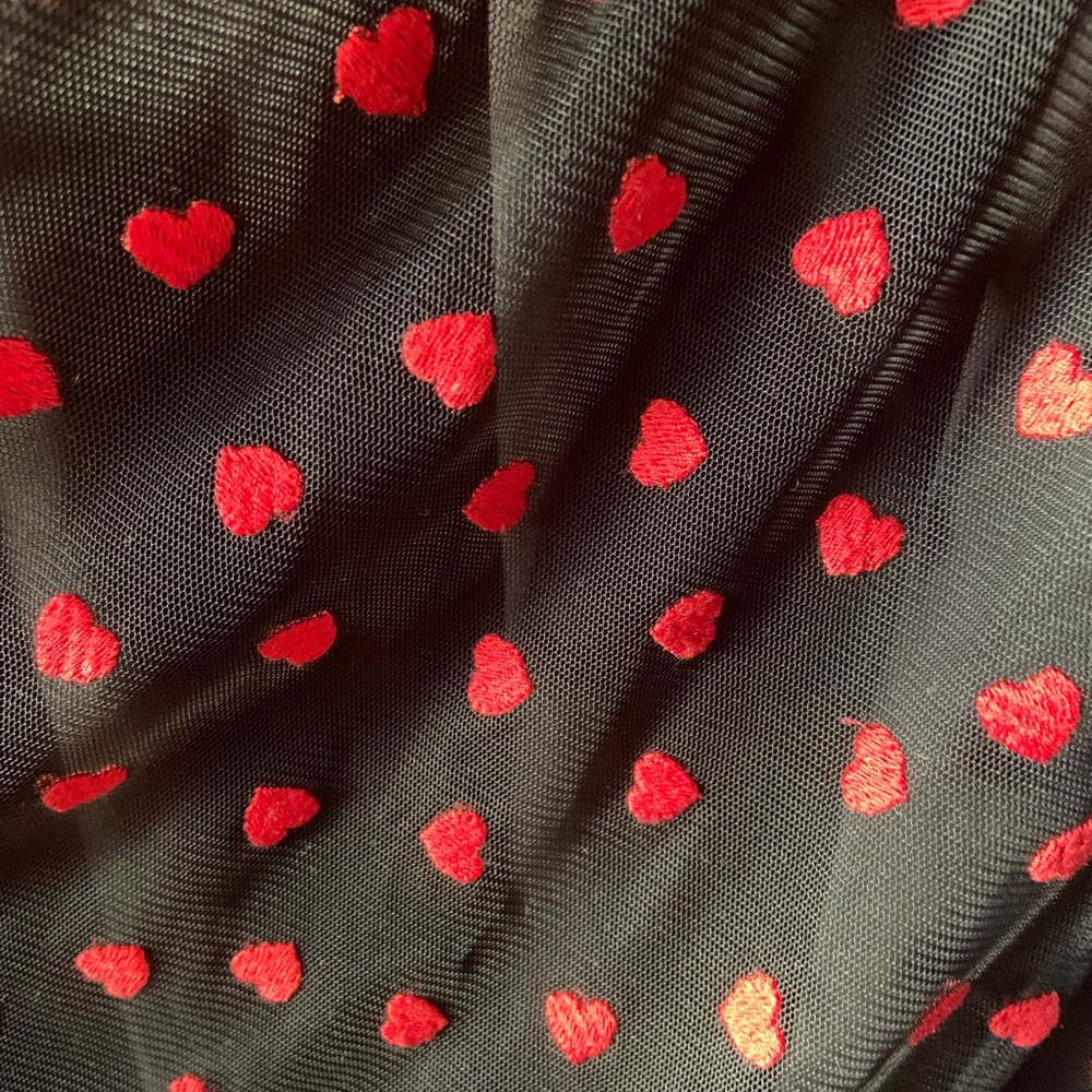 ModCloth Black Sheer Long-Sleeve Dress with Red Heart Print - Picture 6 of 7